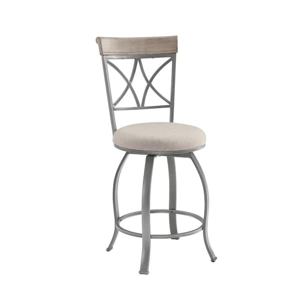 Linon Home Decor Masson 24 in. Seat Height Pewter High back Metal frame Swivel Counter stool
