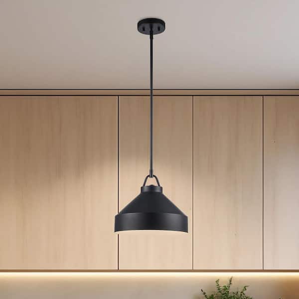 Lowen 12 in. 1-Light Black Pendant Light Fixture with Black Metal Dome Shade
