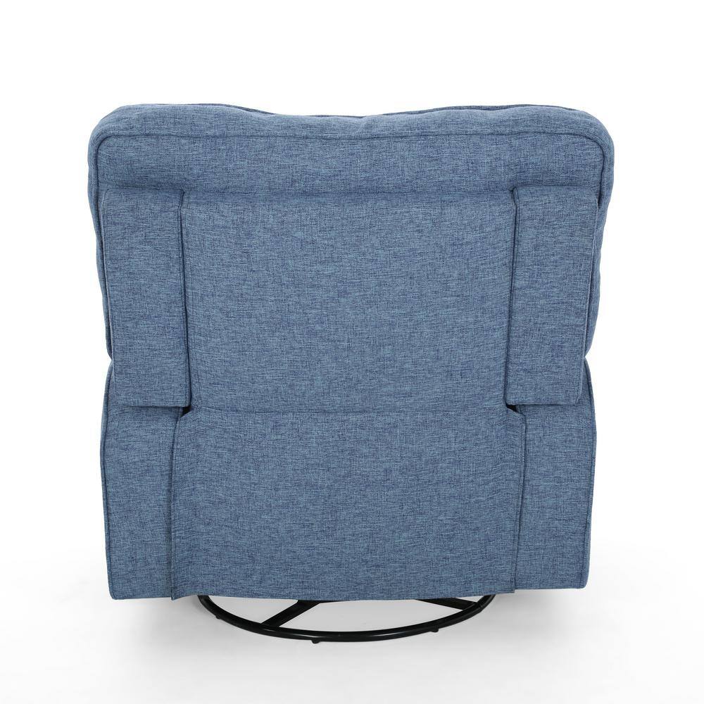 Handcrafted Navy Blue Fabric Swivel Glider Club Recliner