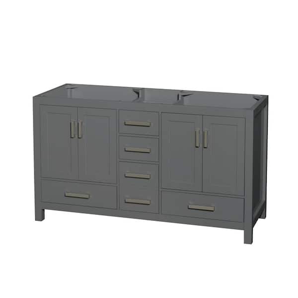 Wyndham Collection Sheffield 59 in. W x 21.5 in. D x 34.25 in. H Double Bath Vanity Cabinet without Top in Dark Gray