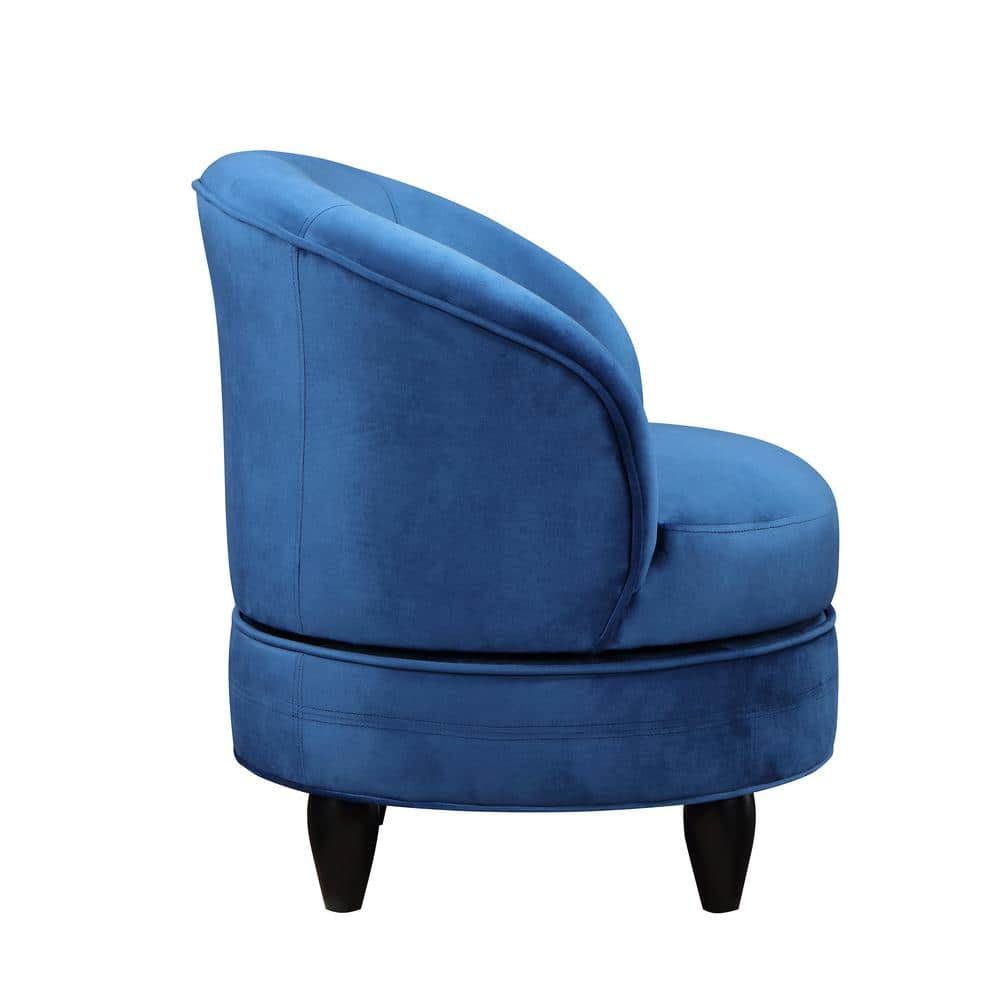 Sophia Blue Velvet Swivel Barrel Accent Chair with Wood Base