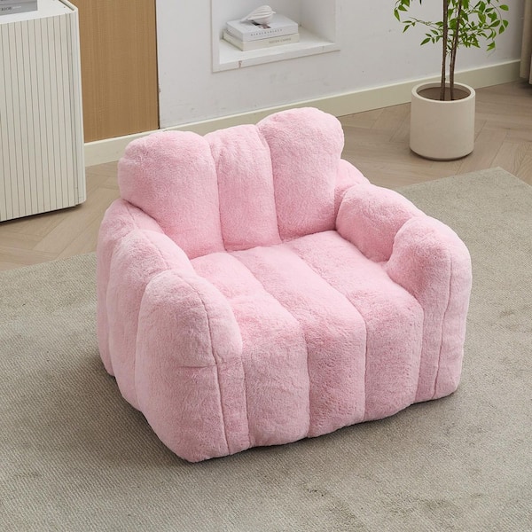 41.34 in. W Pink Faux Fur Medium Bean Bag for Living Room, Bedroom