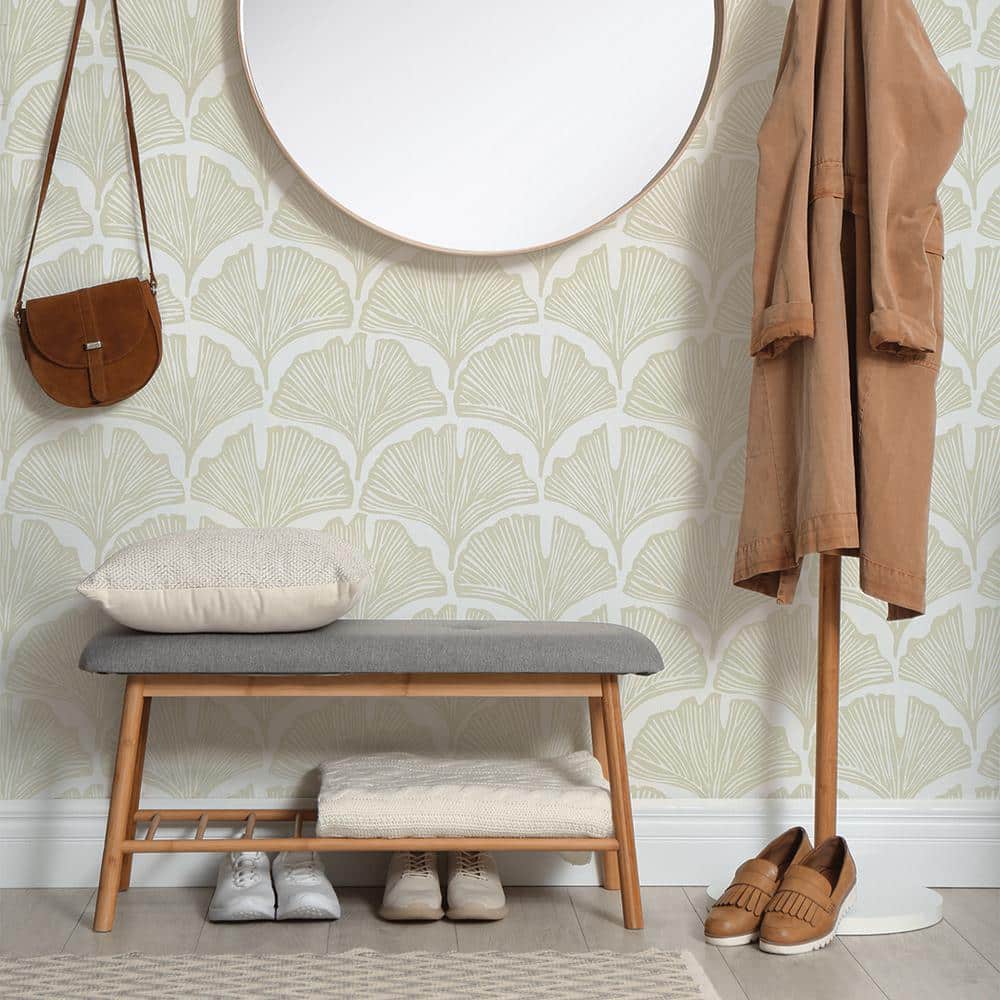 Waverly White Palm Damask Peel and Stick Wallpaper Roll