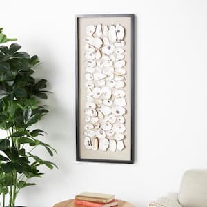 16 in. x 39 in. Shell Cream Handmade Abstract Shell Wall Decor with Beige Linen Backing and Black Frame