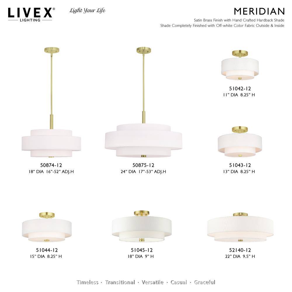 Satin Brass 4-Light Drum Chandelier with Off-White Shade