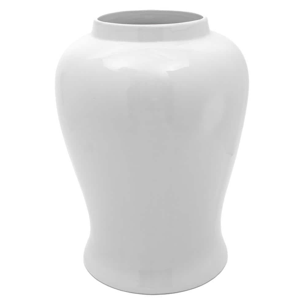 24" White Glossy Porcelain Temple Jar