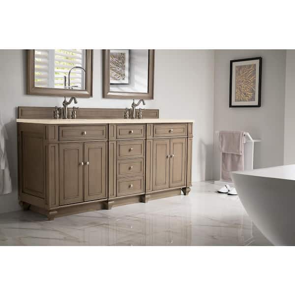 James Martin Vanities Bristol 72 in. W x 23.5 in. D x 34 in. H Double Bath Vanity in Whitewashed Walnut with Eternal Marfil Quartz Top