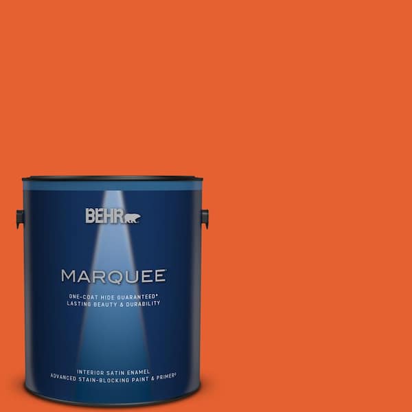 BEHR MARQUEE 1 gal. #S-G-230 Startling Orange Satin Enamel Interior Paint & Primer