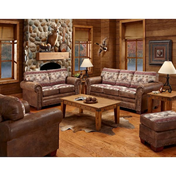 Deer Valley 4-Piece Deer Valley Tapestry Brown Pinto Microfiber Living Room Set with Sleeper Sofa