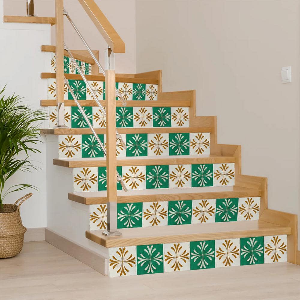 8x8-inch Antiquewhite Green Gold Vinyl Peel and Stick Tile Stickers
