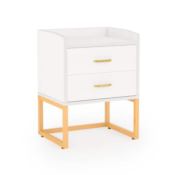 TRIBESIGNS WAY TO ORIGIN 2-Drawer White and Gold Modern Wood Nightstand 25.98 in. H x 19.69 in. W x 15.75 in. D