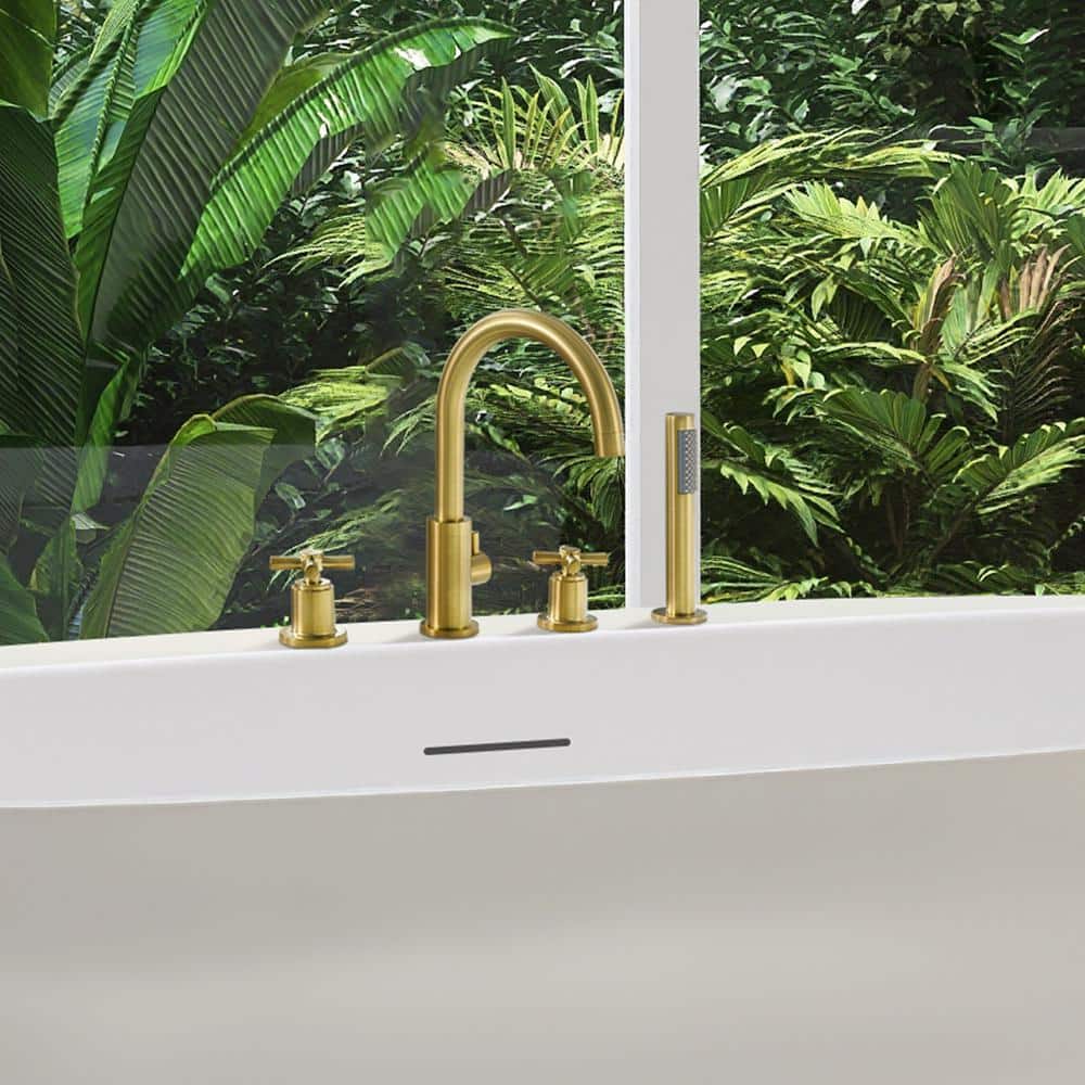 Brushed Gold Stainless Steel Deck-Mount Tub Faucet Set