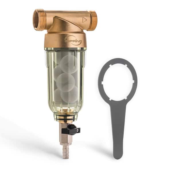 ISPRING 1000-Micron Reusable Spin Down Sediment Water Filter w/ Siliphos, Prevents Scale and Corrosion, 1 in. MNPT, 3/4 in. FNPT