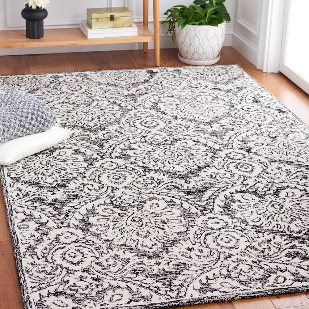 Blossom 5 ft. x 8 ft. Black/Ivory Geometric Damask Floral Area Rug price history on PriceWatchPro