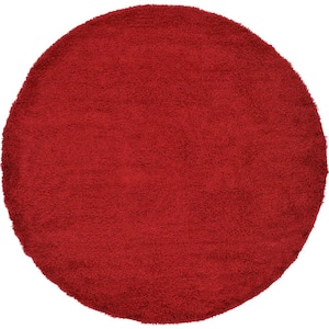 Solid Shag Cherry Red 8 ft. Round Area Rug