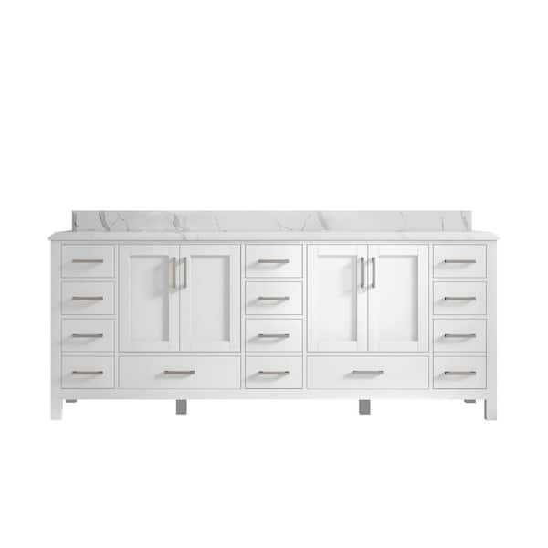 Willow Collections Malibu 84 in. W x 22 in. D x 36 in . H Double Sink Bath Vanity in White with Cove Edge Calacatta Quartz Top