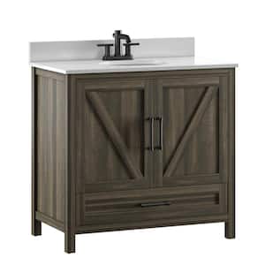 36 in. W x 20 in. D x 37.88 in. H Freestanding Single Sink Bath Vanity with White Stone Top in Canyon Lake Pine
