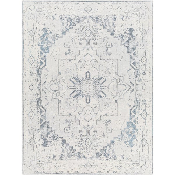 Lillian Light Gray/White 9 ft. x 12 ft. Medallion Machine-Washable Indoor Area Rug