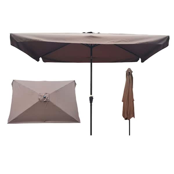 ToolCat 10 ft. x 6.5 ft. Aluminum Rectangular Market Umbrella with Crank and Push Button Tilt Patio Umbrella in Coffee