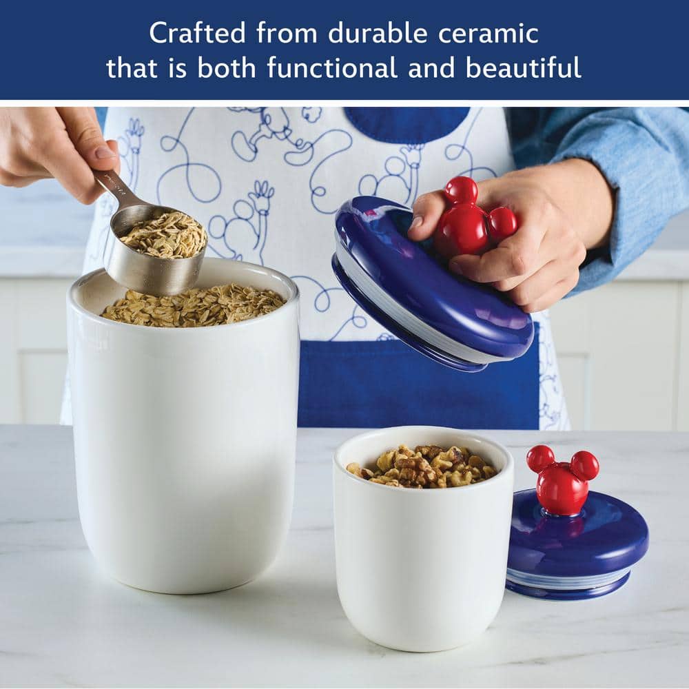 Bon Voyage White Ceramic Food Storage Jar Set with Red and Blue Lids