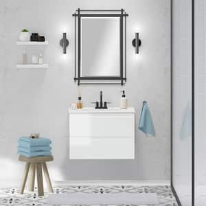 Crawley 30 in. W x 18 in. D x 21 in. H Single Sink Floating Bath Vanity in White Gloss with White Porcelain Top