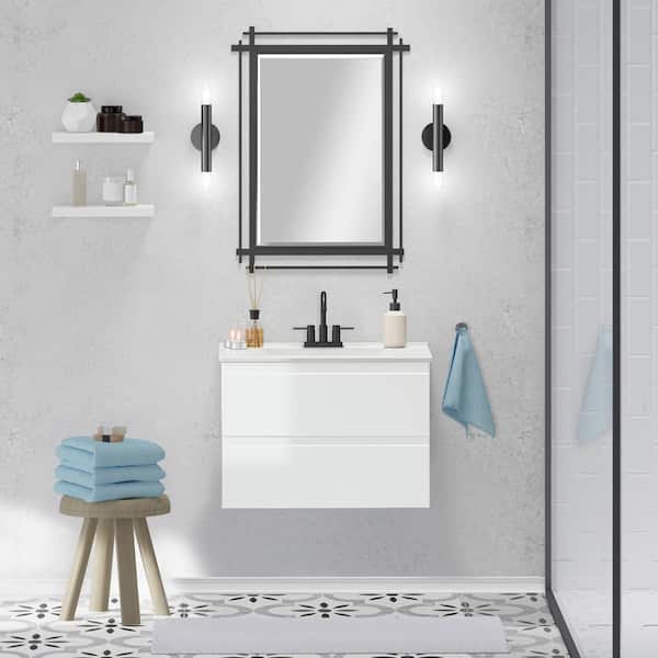 Home Decorators Collection Crawley 30 in. W x 18 in. D x 21 in. H Single Sink Floating Bath Vanity in White Gloss with White Porcelain Top