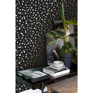 Confetti Black Terrazzo Paper Non-Pasted Non-Woven Metallic Wallpaper