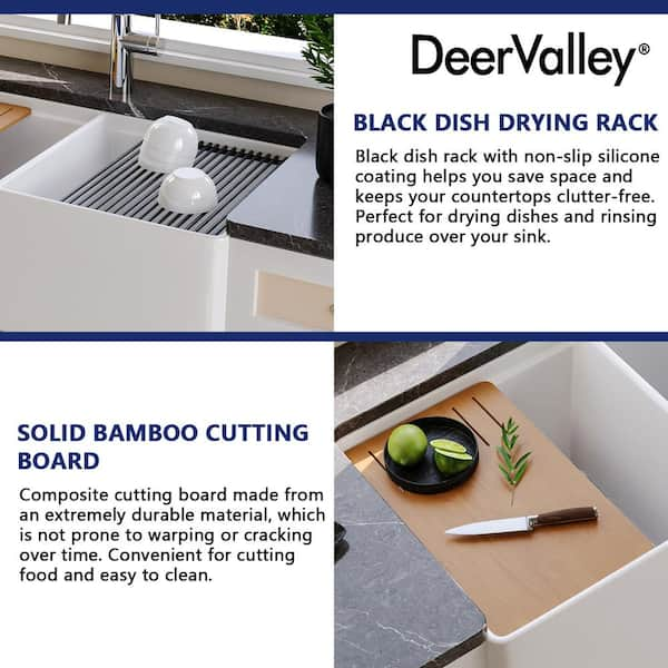 Deervalley 33 L X 20 W Single Basin Workstation Farmhouse Kitchen Sink  With Sink Grid, Cutting Board And Dish-Drying Rack & Reviews