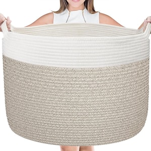 Brown Cotton Rope Basket, 22 in. x 14 in. Blanket Basket for Living Room