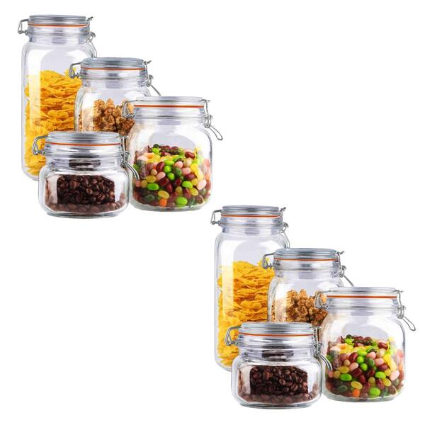 Home Basics 2 Pack 4-Piece in Clear Glass Canister Set with Clamping Lids
