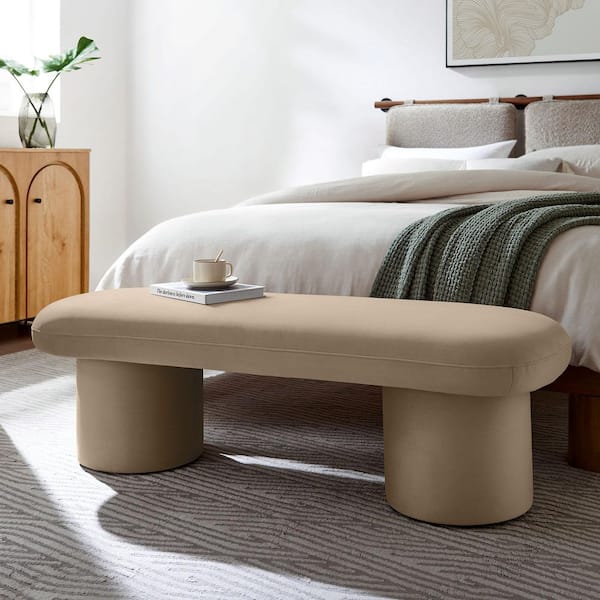 Orla Performance Velvet Upholstered Bedroom Bench in Taupe
