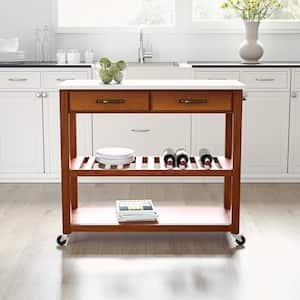 Cherry Full Size Kitchen Prep Cart with Granite Top
