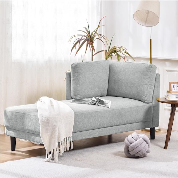 Polibi Mid-Century Modern Linen Chaise Lounge,Corner Lounge Chair, Sofa Bed, Gray