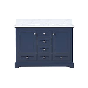 Dukes 48 in. W x 22 in. D Navy Blue Double Freestanding Bath Vanity with Carrara Marble Top