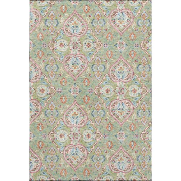 Mayfield Premium Machine Washable Abstract AMF2207 Aloe 3 ft. x 5 ft. Area Rug