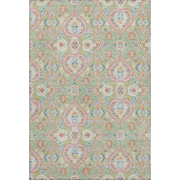 Mayfield Premium Machine Washable Abstract AMF2207 Aloe 5 ft. x 7 ft. 6 in. Area Rug