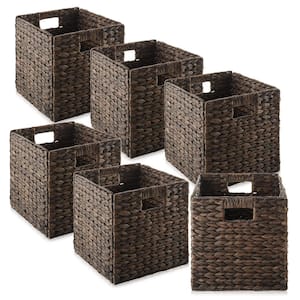 10.5" x 10.5" Cubes, Water Hyacinth Storage Baskets, Espresso - Set of 6