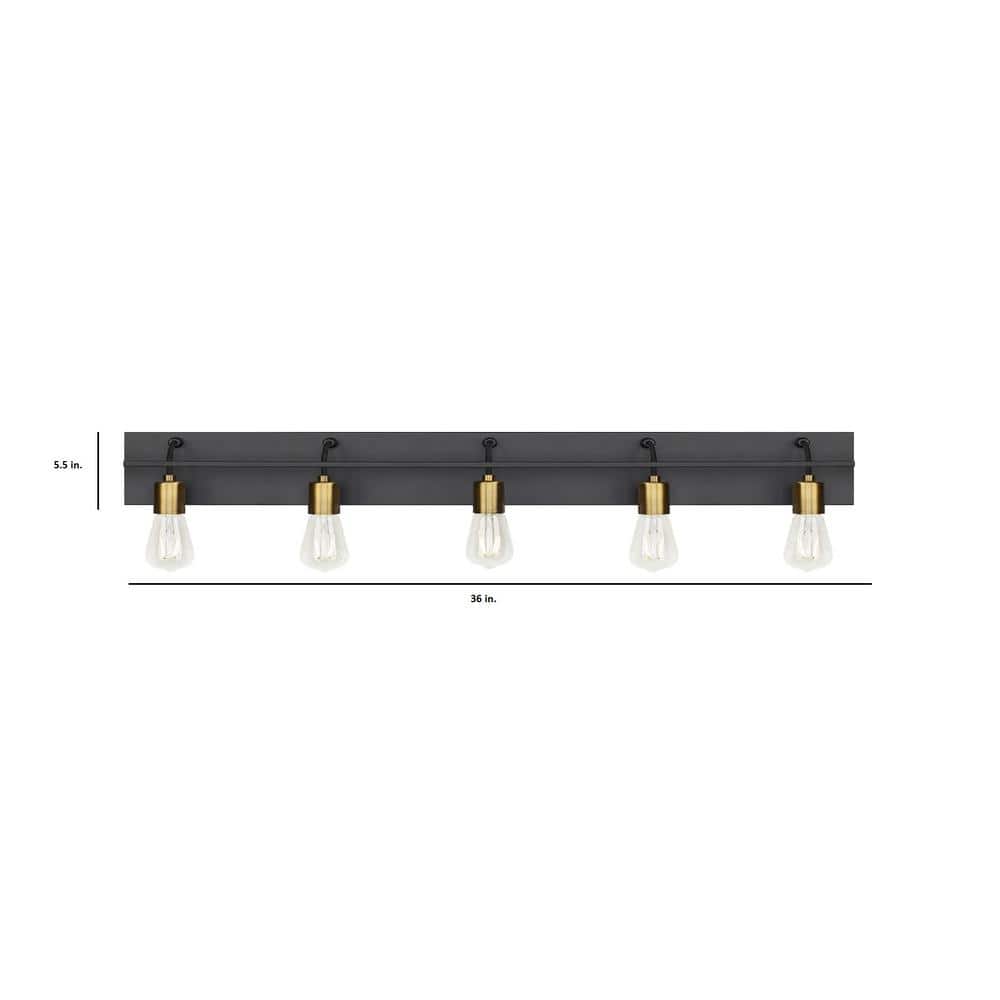 Tae 36" Black and Brass 5-Light Industrial Bath Bar