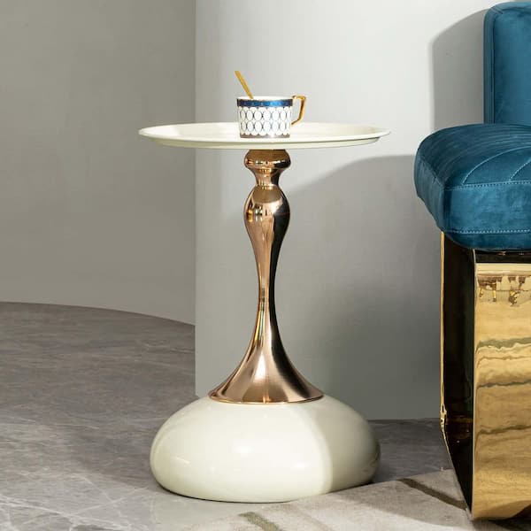 Unbranded 15 in. Milk White Round Metal Side End Table Carbon Steel Coffee Table Modern Accent Table for Small Spaces