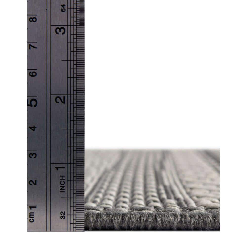 EasyCare 6' Square Gray Stripe Synthetic Outdoor Rug
