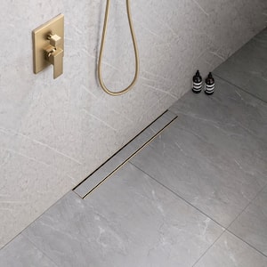12 in. Stainless Steel Linear Shower Drain with Tile-in Cover in Brushed Gold