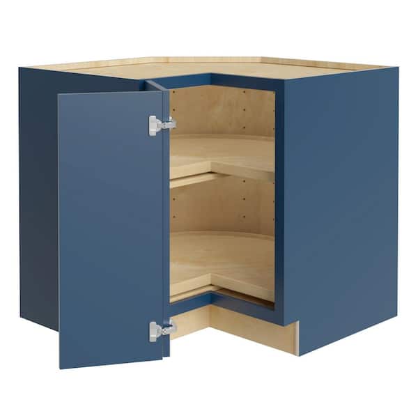 Home Decorators Collection Newport 33 in. W x 24 in. D x 34.5 in. H Assembled Plywood Corner Lazy Susan Base Kitchen Cabinet in Mythic Blue LH