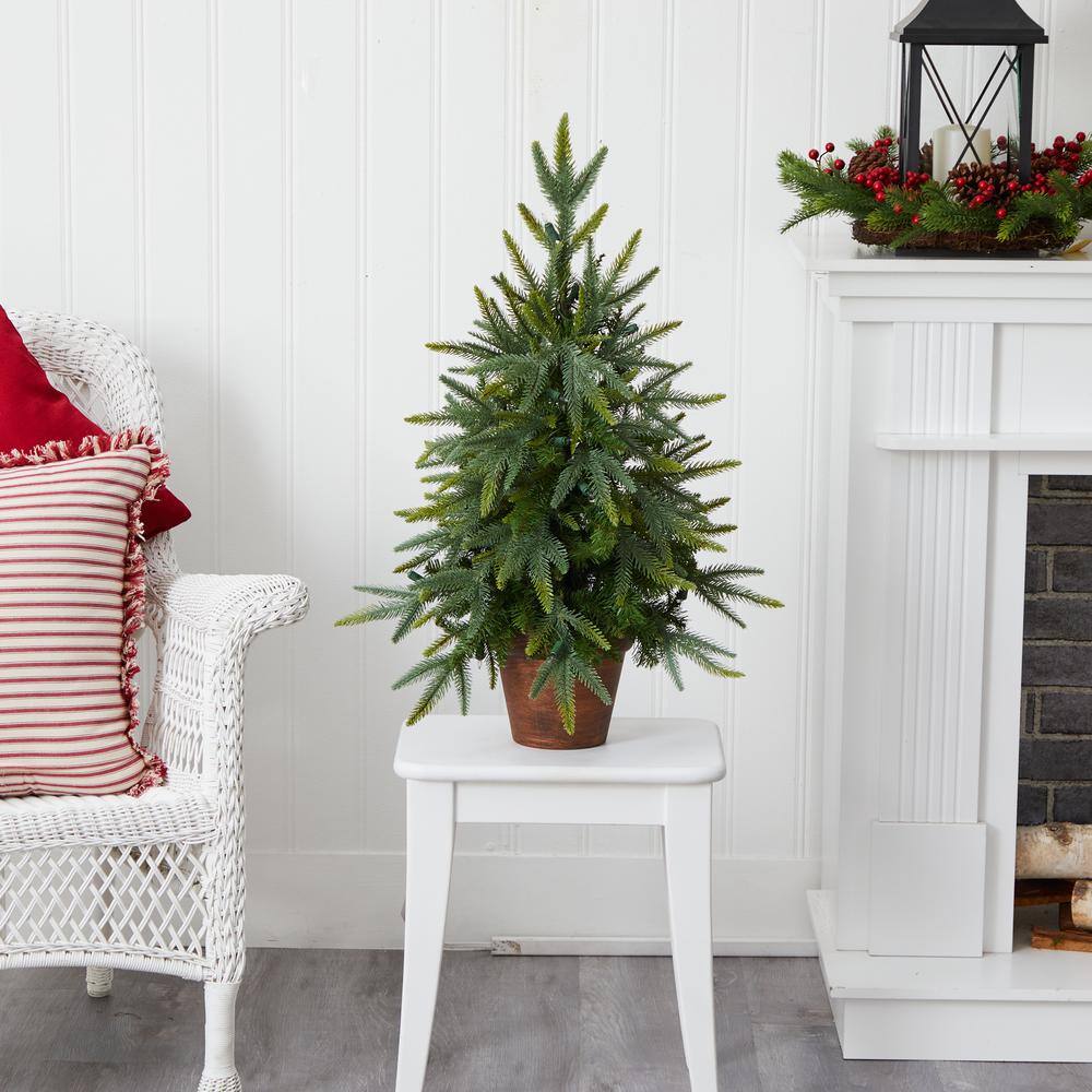 2.5ft Green Douglas Fir Tabletop Christmas Tree with Copper Planter and LED Lights