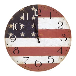 14 in. Circular Wooden Wall Clock with American Flag Print