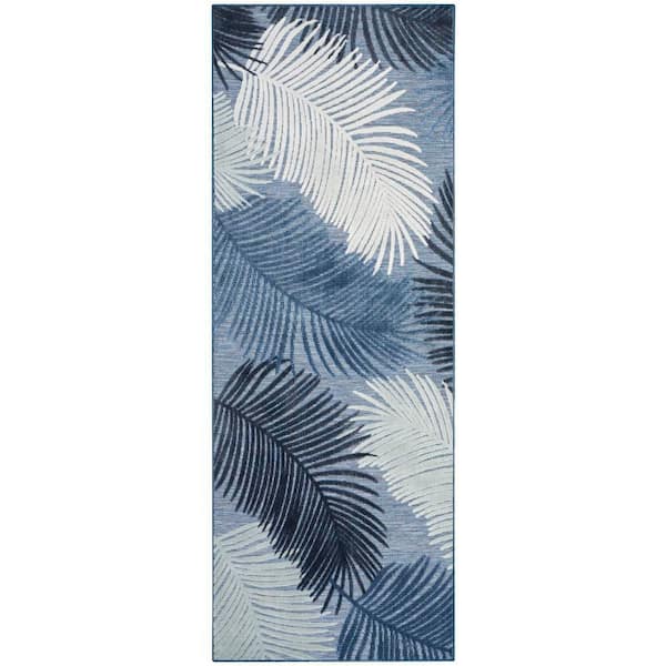 Suncoast Denim 2 ft. x 6 ft. Floral Contemporary Runner Area Rug