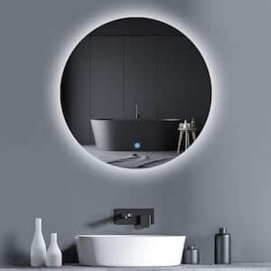 24 in. W x 24 in. H Round Frameless Wall Mount Bathroom Vanity Mirror in Silver with LED Light Anti-Fog Touch Control