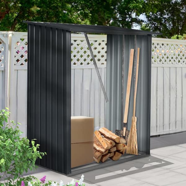 Unbranded - Black 59 in. W Heavy Duty Outdoor Meta Firewood Rack for Firewood and Lumber Storage