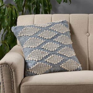 Brittany Blue and Natural Geometric Zipper 18 in. x 18 in. Throw Pillow Cover