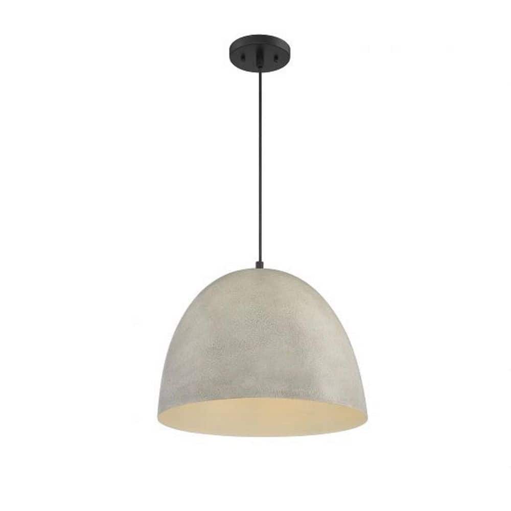 Meridian Rough Stone Bowl Pendant in Matte Black and Concrete