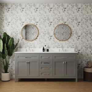 72.6 in. W x 22.4 in. D x 40.7 in. H Double Sink Fully Assembled Freestanding Bath Vanity in Gray with White Marble Top